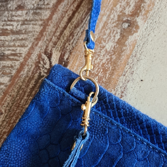 Blue Leather Textured Crossbody Bag - Picture 6 of 11